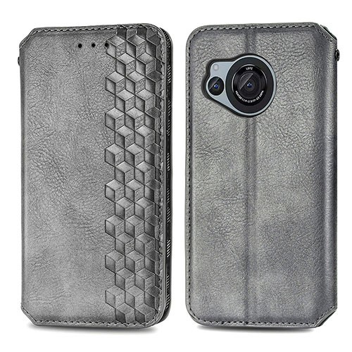 Leather Case Stands Flip Cover Holder S01D for Sharp Aquos R8 Gray