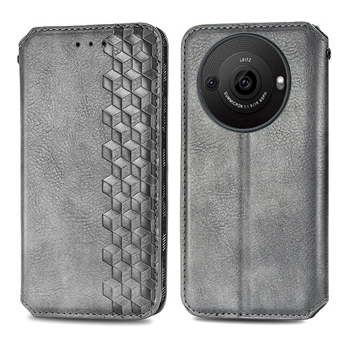 Leather Case Stands Flip Cover Holder S01D for Sharp Aquos R8 Pro Gray