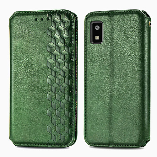 Leather Case Stands Flip Cover Holder S01D for Sharp Aquos wish3 Green