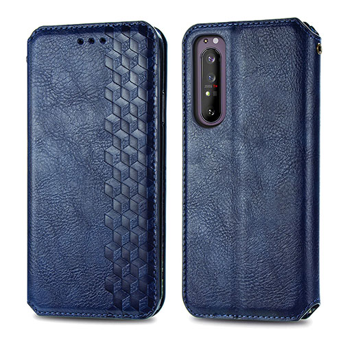 Leather Case Stands Flip Cover Holder S01D for Sony Xperia 1 II Blue