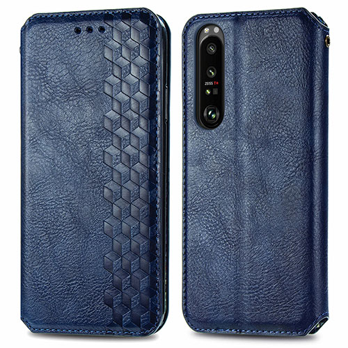 Leather Case Stands Flip Cover Holder S01D for Sony Xperia 1 III Blue