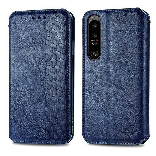 Leather Case Stands Flip Cover Holder S01D for Sony Xperia 1 IV Blue