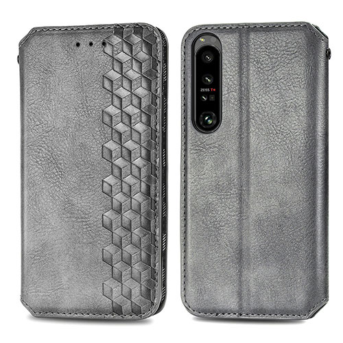 Leather Case Stands Flip Cover Holder S01D for Sony Xperia 1 IV SO-51C Gray
