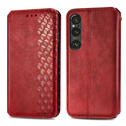 Leather Case Stands Flip Cover Holder S01D for Sony Xperia 1 V Red