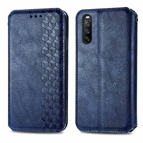 Leather Case Stands Flip Cover Holder S01D for Sony Xperia 10 III Blue