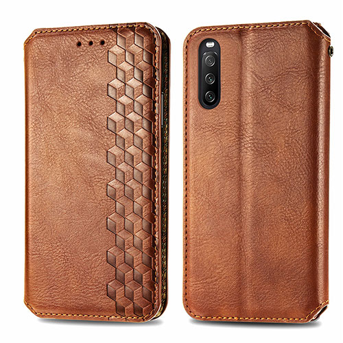 Leather Case Stands Flip Cover Holder S01D for Sony Xperia 10 III SOG04 Brown