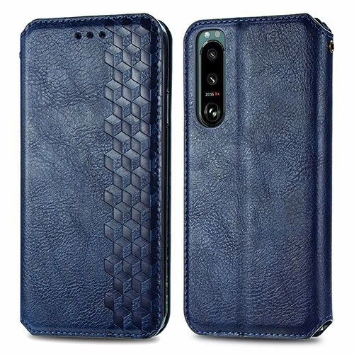 Leather Case Stands Flip Cover Holder S01D for Sony Xperia 5 III Blue