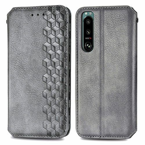 Leather Case Stands Flip Cover Holder S01D for Sony Xperia 5 III Gray