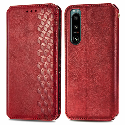 Leather Case Stands Flip Cover Holder S01D for Sony Xperia 5 III SO-53B Red