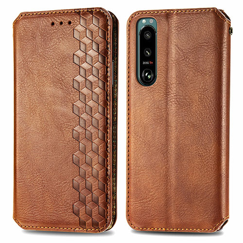 Leather Case Stands Flip Cover Holder S01D for Sony Xperia 5 IV Brown