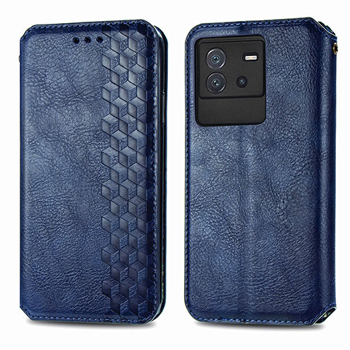 Leather Case Stands Flip Cover Holder S01D for Vivo iQOO Neo6 5G Blue