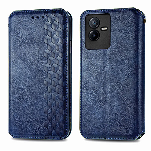 Leather Case Stands Flip Cover Holder S01D for Vivo T2x 5G Blue