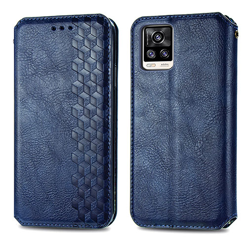 Leather Case Stands Flip Cover Holder S01D for Vivo V20 (2021) Blue