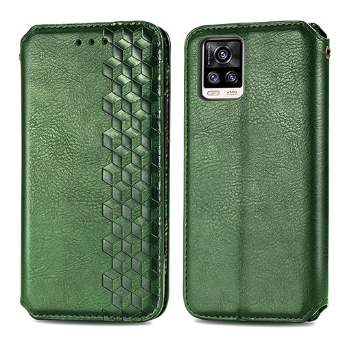 Leather Case Stands Flip Cover Holder S01D for Vivo V20 (2021) Green