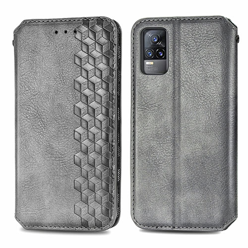 Leather Case Stands Flip Cover Holder S01D for Vivo V21e 4G Gray