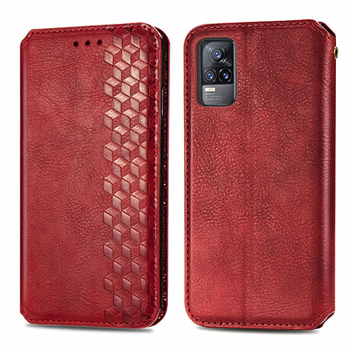 Leather Case Stands Flip Cover Holder S01D for Vivo V21e 4G Red