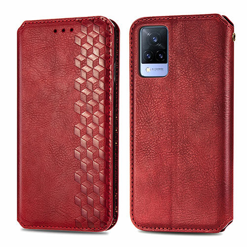 Leather Case Stands Flip Cover Holder S01D for Vivo V21s 5G Red