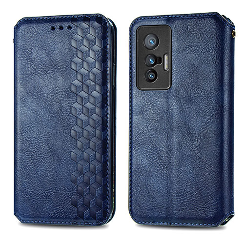 Leather Case Stands Flip Cover Holder S01D for Vivo X70 5G Blue