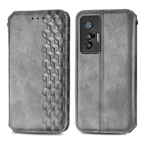 Leather Case Stands Flip Cover Holder S01D for Vivo X70 5G Gray