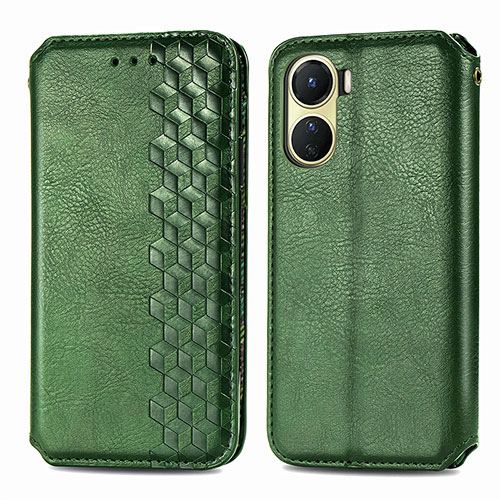 Leather Case Stands Flip Cover Holder S01D for Vivo Y02S Green