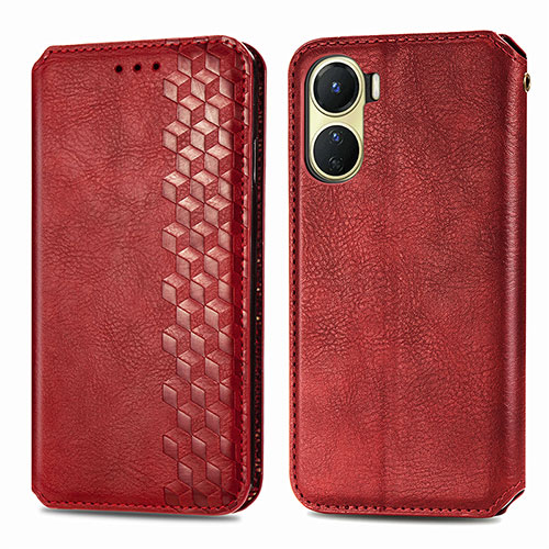 Leather Case Stands Flip Cover Holder S01D for Vivo Y02S Red