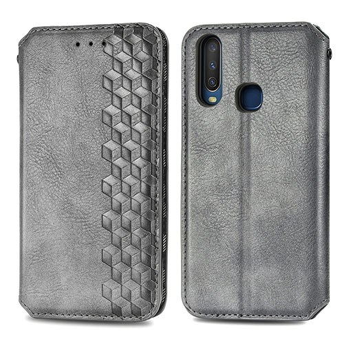 Leather Case Stands Flip Cover Holder S01D for Vivo Y12 Gray