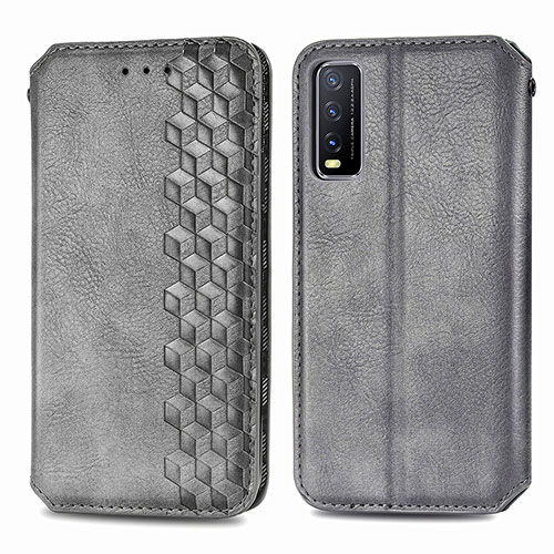 Leather Case Stands Flip Cover Holder S01D for Vivo Y12G Gray