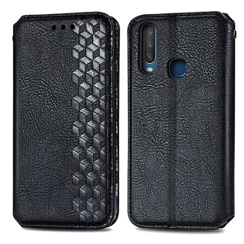 Leather Case Stands Flip Cover Holder S01D for Vivo Y15 Black