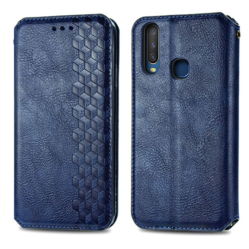 Leather Case Stands Flip Cover Holder S01D for Vivo Y15 Blue