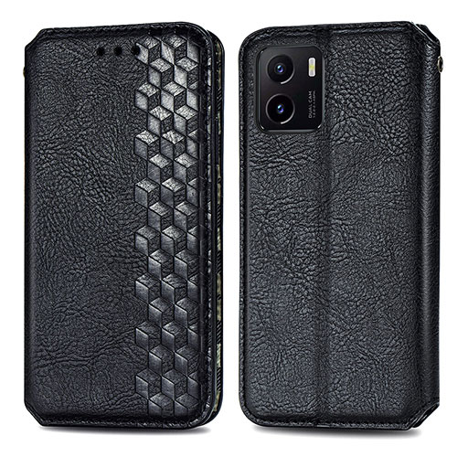 Leather Case Stands Flip Cover Holder S01D for Vivo Y15S Black