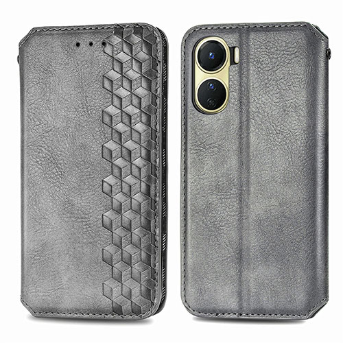 Leather Case Stands Flip Cover Holder S01D for Vivo Y16 Gray