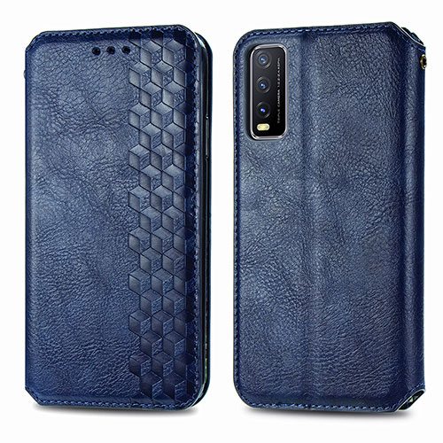 Leather Case Stands Flip Cover Holder S01D for Vivo Y20 (2021) Blue