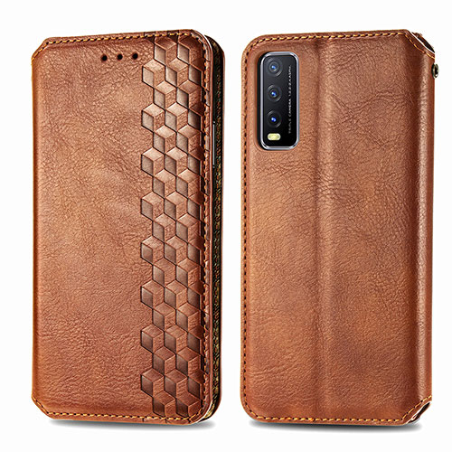 Leather Case Stands Flip Cover Holder S01D for Vivo Y20 (2021) Brown