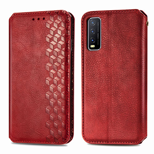 Leather Case Stands Flip Cover Holder S01D for Vivo Y20 Red