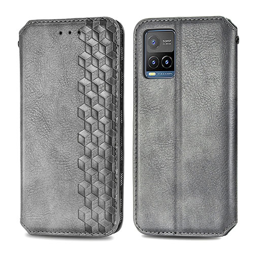 Leather Case Stands Flip Cover Holder S01D for Vivo Y21 Gray