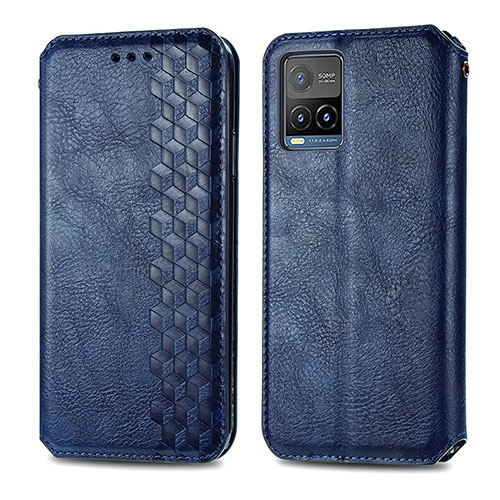 Leather Case Stands Flip Cover Holder S01D for Vivo Y21a Blue