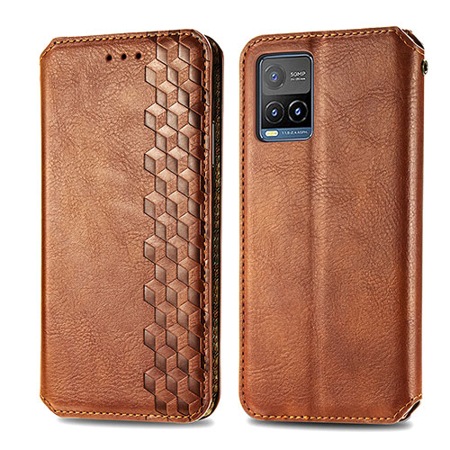 Leather Case Stands Flip Cover Holder S01D for Vivo Y21a Brown