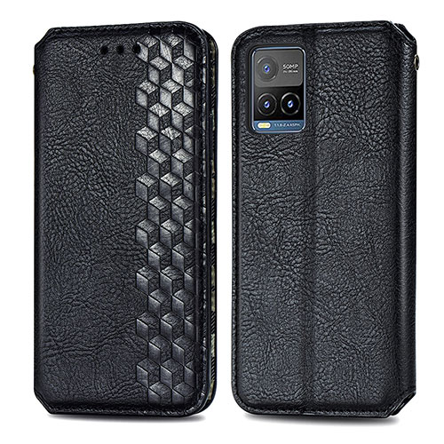 Leather Case Stands Flip Cover Holder S01D for Vivo Y21s Black