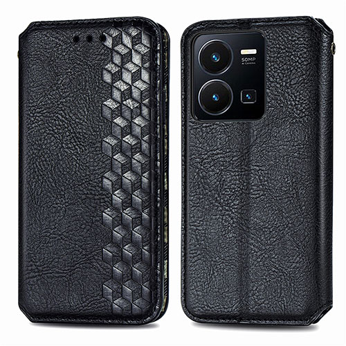 Leather Case Stands Flip Cover Holder S01D for Vivo Y35 4G Black