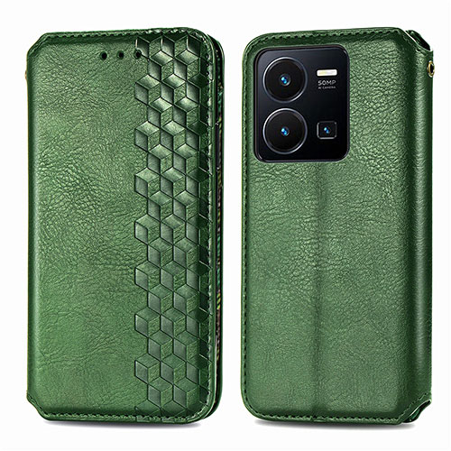 Leather Case Stands Flip Cover Holder S01D for Vivo Y35 4G Green