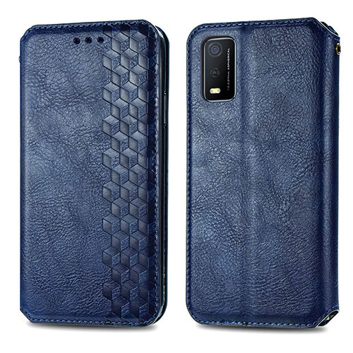 Leather Case Stands Flip Cover Holder S01D for Vivo Y3s (2021) Blue