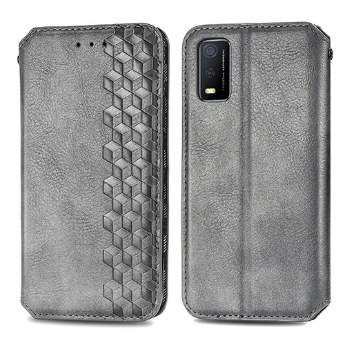 Leather Case Stands Flip Cover Holder S01D for Vivo Y3s (2021) Gray