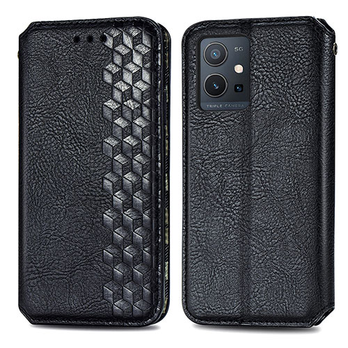Leather Case Stands Flip Cover Holder S01D for Vivo Y55s 5G Black