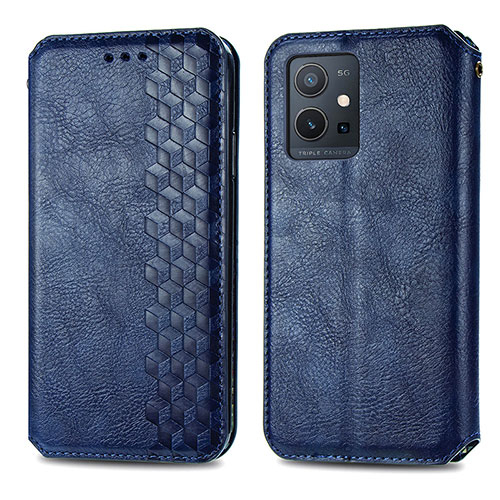 Leather Case Stands Flip Cover Holder S01D for Vivo Y55s 5G Blue