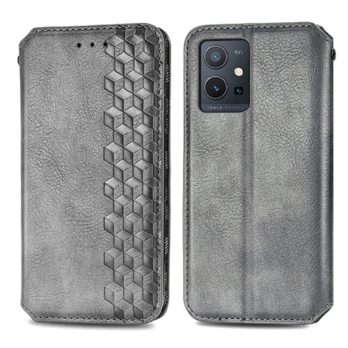Leather Case Stands Flip Cover Holder S01D for Vivo Y55s 5G Gray