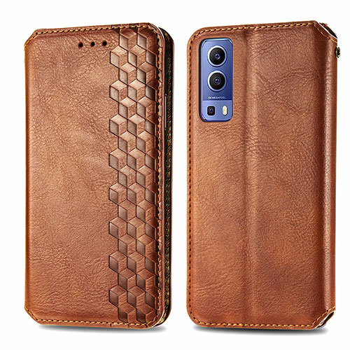 Leather Case Stands Flip Cover Holder S01D for Vivo Y72 5G Brown