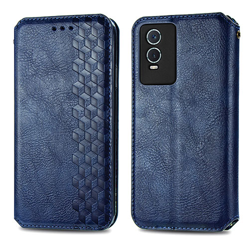 Leather Case Stands Flip Cover Holder S01D for Vivo Y74s 5G Blue