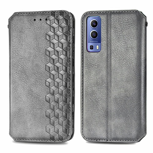 Leather Case Stands Flip Cover Holder S01D for Vivo Y75s 5G Gray