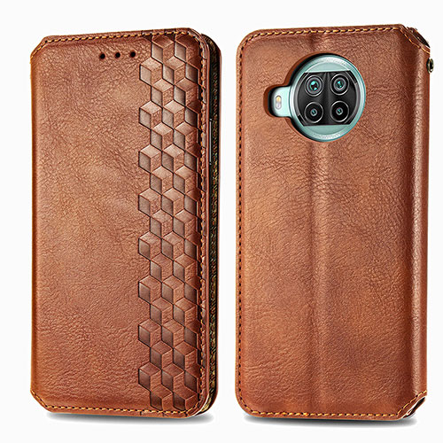 Leather Case Stands Flip Cover Holder S01D for Xiaomi Mi 10i 5G Brown