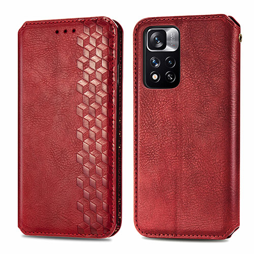 Leather Case Stands Flip Cover Holder S01D for Xiaomi Mi 11i 5G (2022) Red